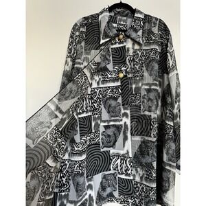 Chiffon Gray Flowy Animal Big Cat Leopard Blouse 2X 18/20 Sheer Panels Classic